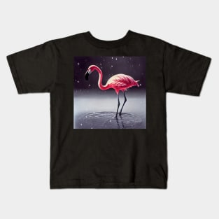 Flamingo in the Snow Atmospheric Art Kids T-Shirt
